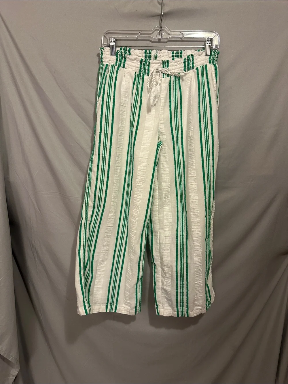 PJ Salvage White Pants with Green Vertical Stripes